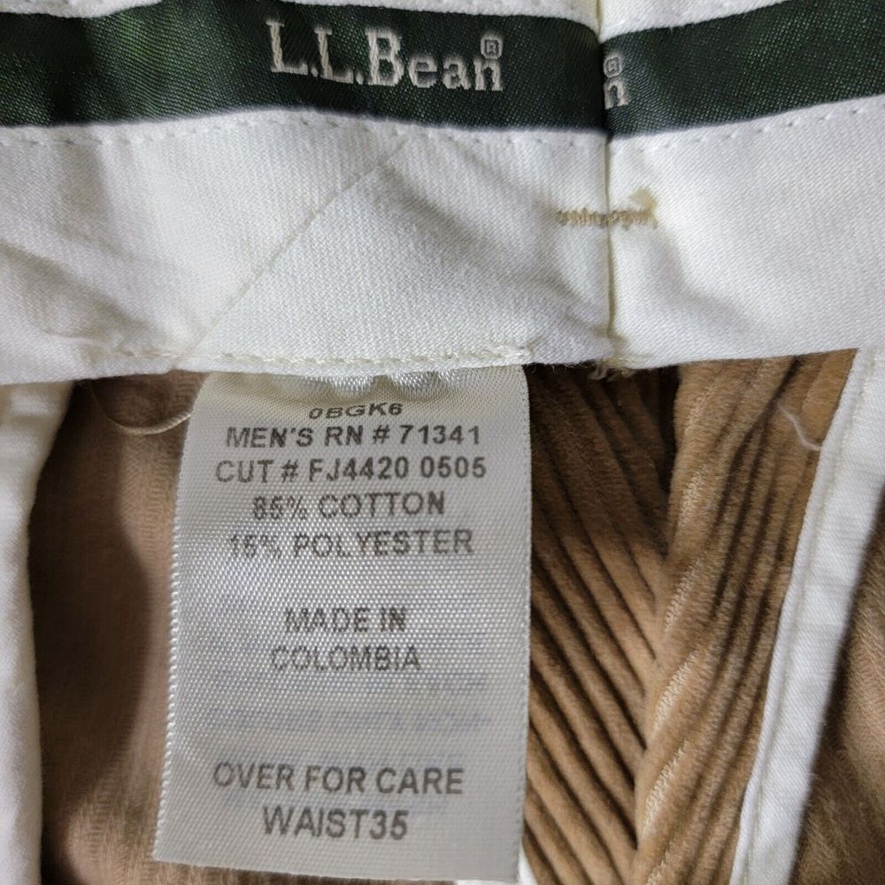 LL Bean Corduroy Pants Mens 35x30 Tan Corduroy Pleated Front Cuffed Hem Gorpcore - Picture 3 of 10